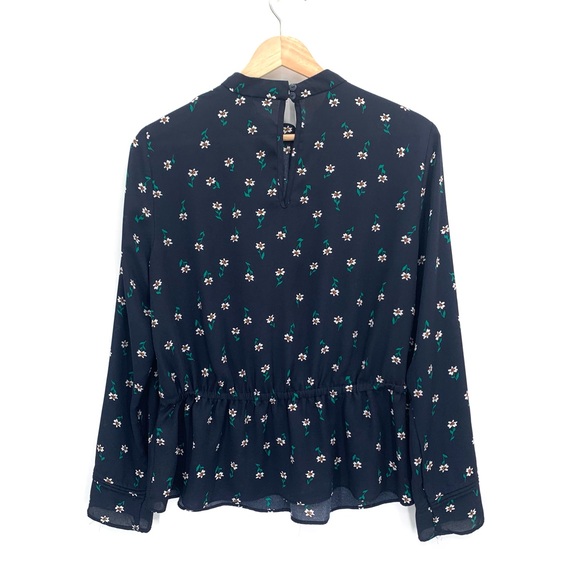 ASOS Only Blue Flora Sheer Long Sleeve High Neckline Top Blouse Size Medium - Picture 4 of 11